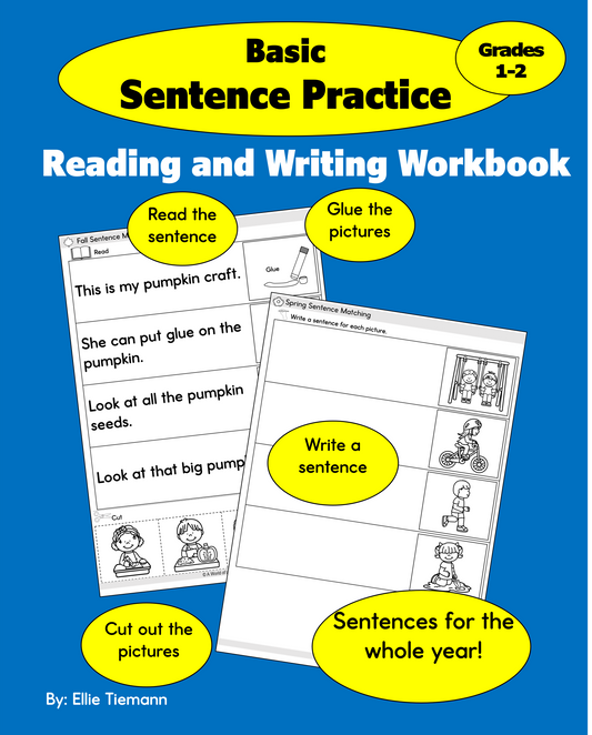 Basic Sentence Practice Grades 1-2: Reading and Writing Workbook