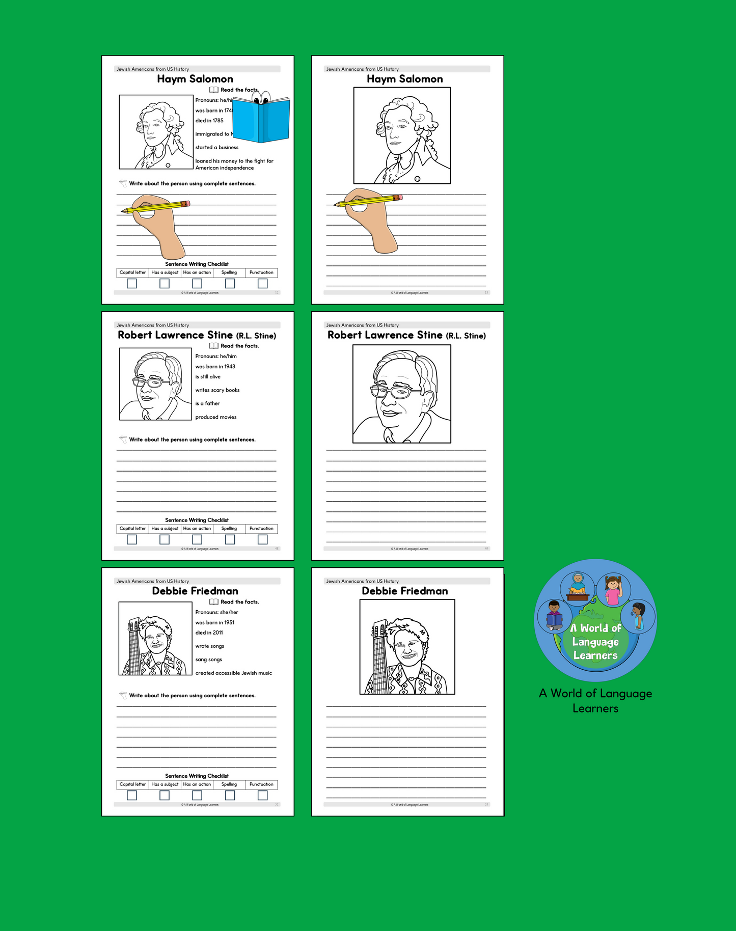 Kids Writing Practice Workbook: Jewish History in America - Instant Download