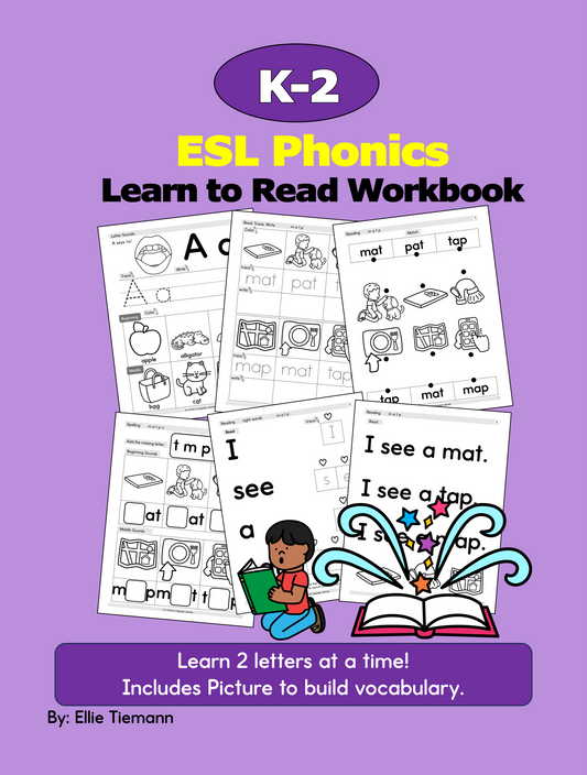 K-2 ESL Phonics: Learn to Read Workbook - Instant Download