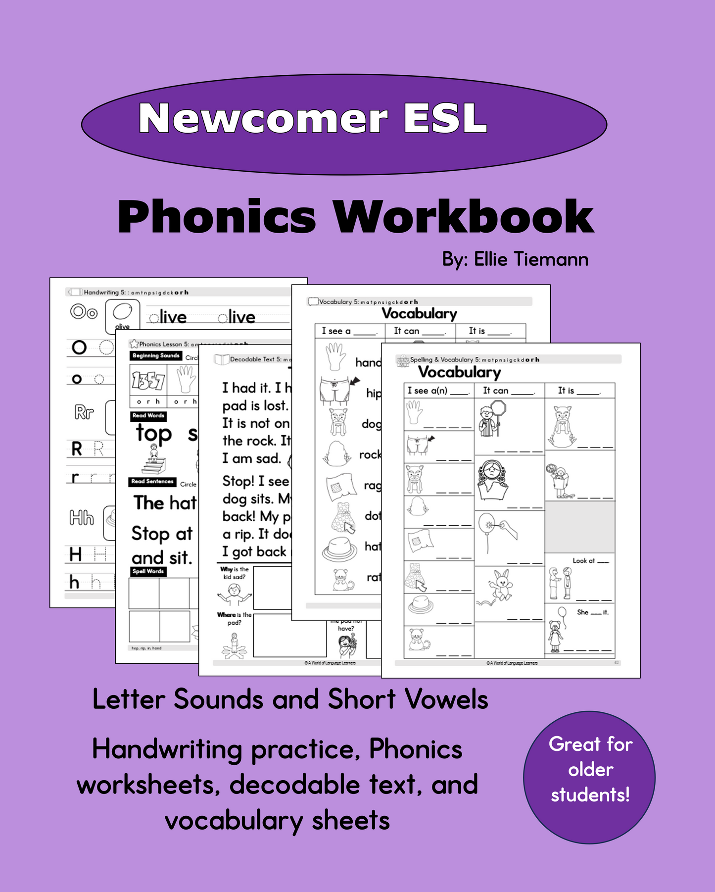 ESL Phonics Workbook: Letter Sounds and Short Vowel Practice - Instant Download