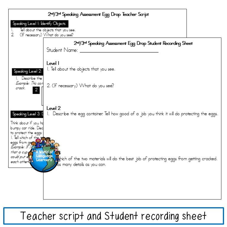 ESL Speaking Assessments 2nd and 3rd Grade