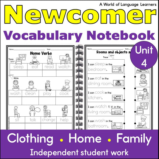 Newcomer ESL Vocabulary Workbook - Clothing, Home, Family Practice Worksheets
