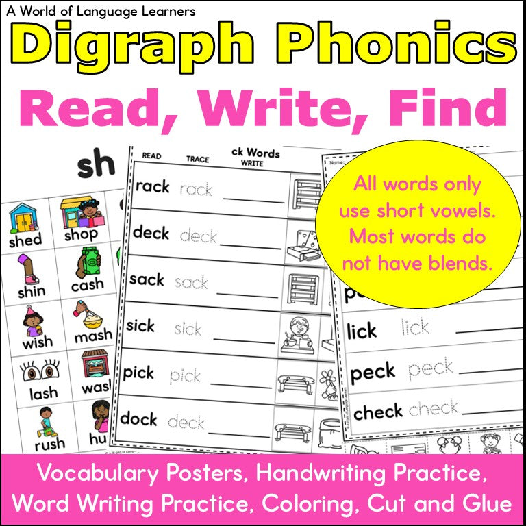 Digraph Phonics - Read, Trace, Find Practice Worksheets
