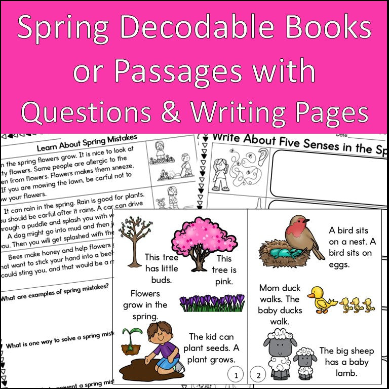 Spring Decodable Books or Passages with Writing Pages