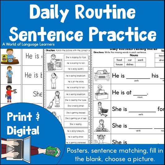 Daily Routines Sentence Practice Print and Digital