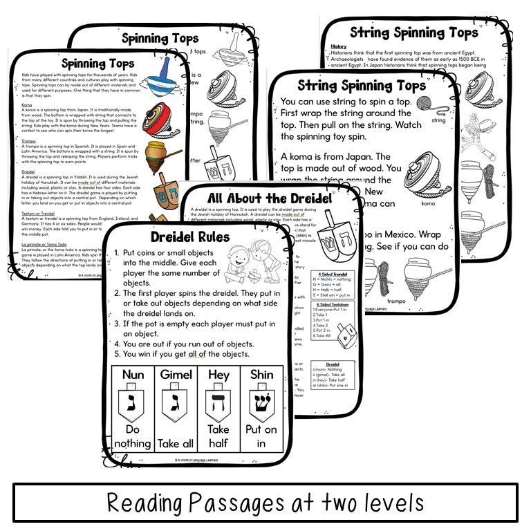 Spinning Tops Around the World Reading Passage - Dreidel History