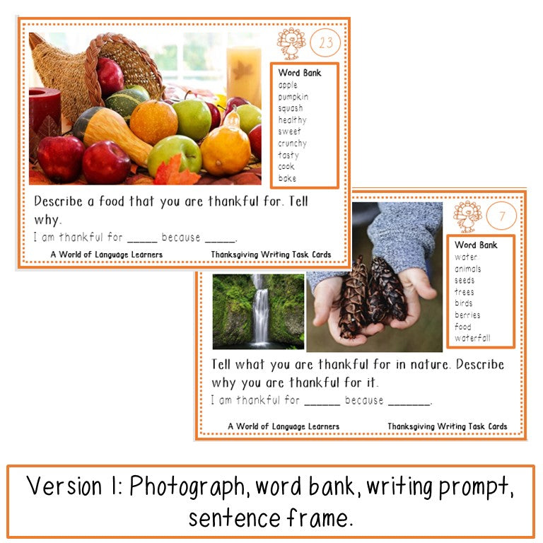 Thanksgiving Writing Task Cards