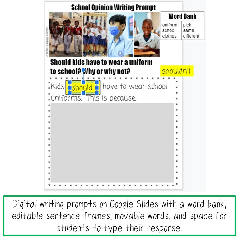 School Opinion Writing Prompts