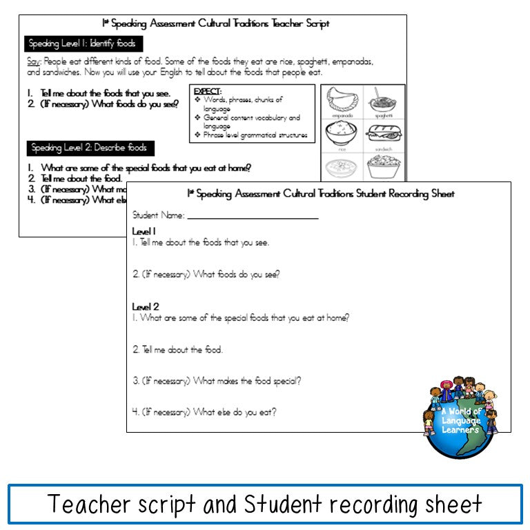 ESL Speaking Assessments First Grade Print and Digital