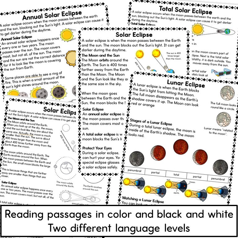 Solar Eclipse and Lunar Eclipse Reading Passages - Compare and Contrast