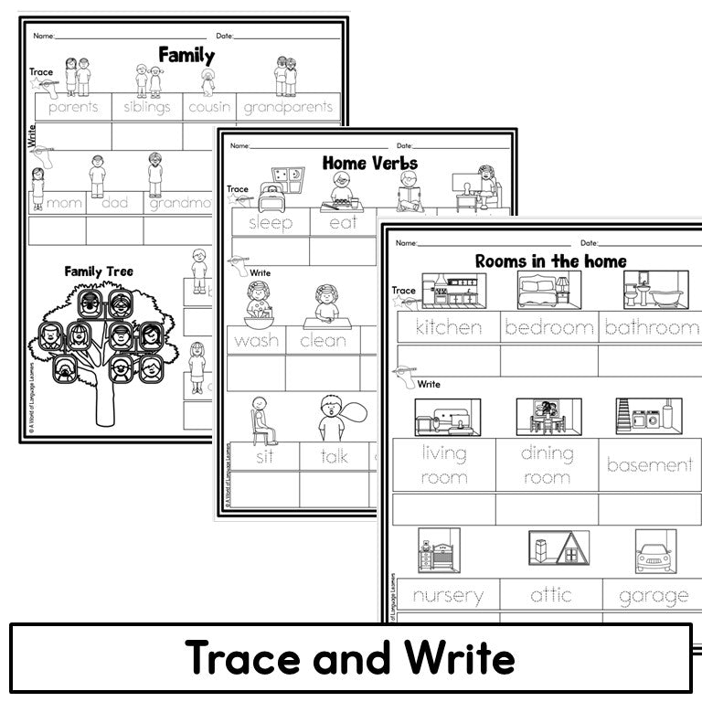 Newcomer ESL Vocabulary Workbook - Clothing, Home, Family Practice Worksheets