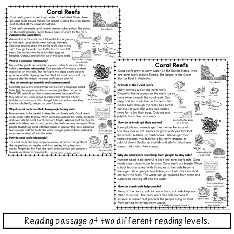 Coral Reef Reading Passage - Read, Speak, Write