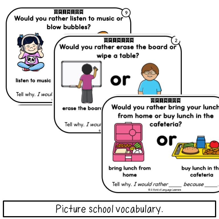 School Would You Rather Opinion Task Cards Print and Digital