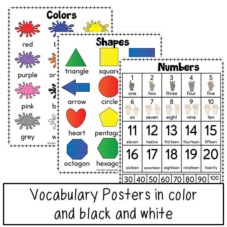 Newcomer ESL Vocabulary Workbook - Colors, Shapes, Numbers Practice