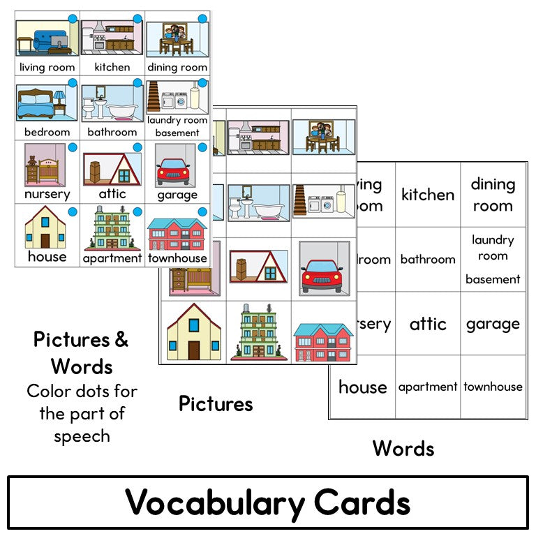 Newcomer ESL Vocabulary Cards- Cothing, Home, Family - Nouns and Verbs