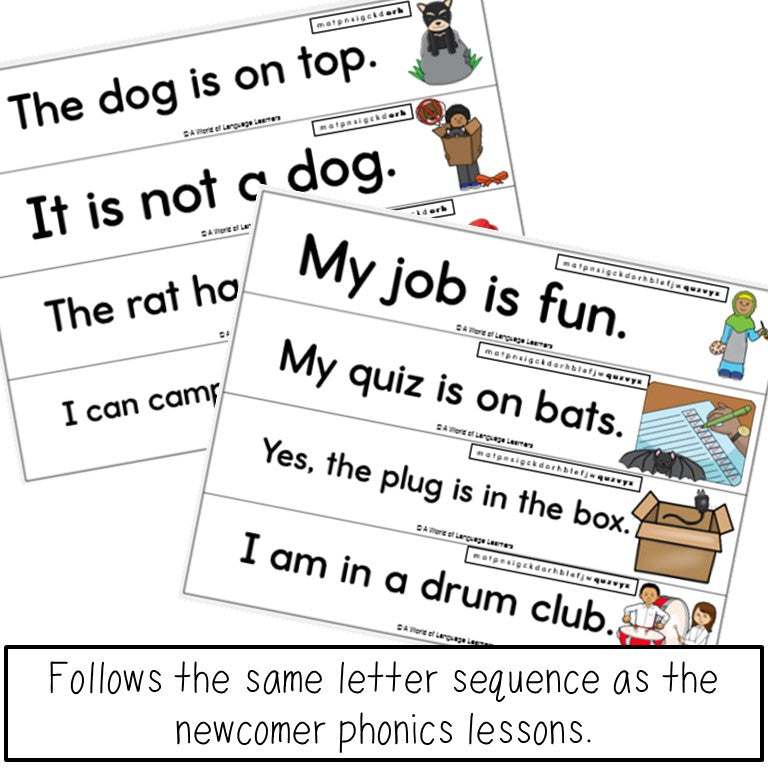 Short Vowel Sentence Strips Newcomer Phonics