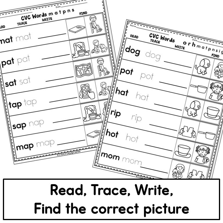 CVC Phonics Short Vowel Words Practice Worksheets