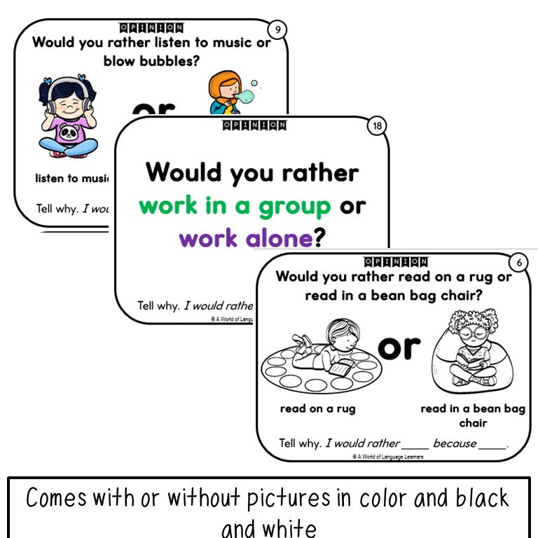 School Would You Rather Opinion Task Cards Print and Digital