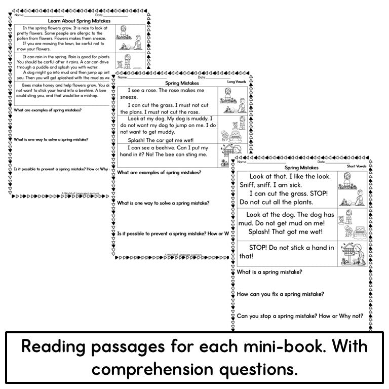 Spring Decodable Books or Passages with Writing Pages