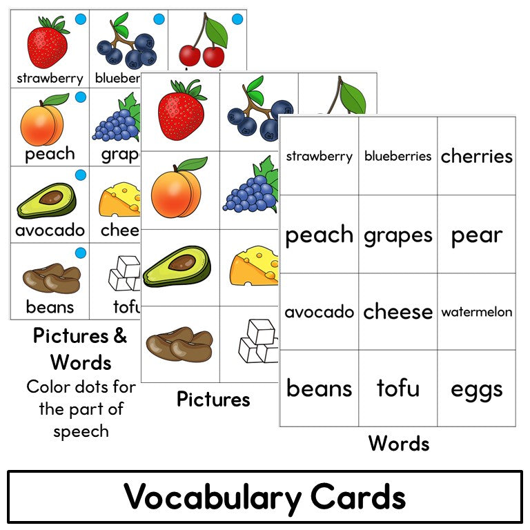 Newcomer ESL Vocabulary Cards- Food - Nouns and Verbs
