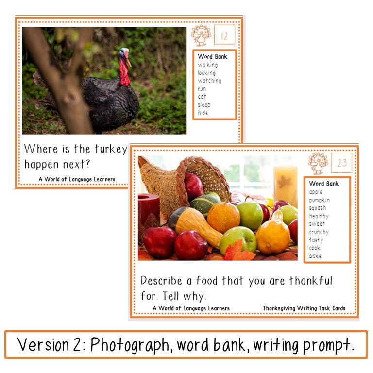 Thanksgiving Writing Task Cards