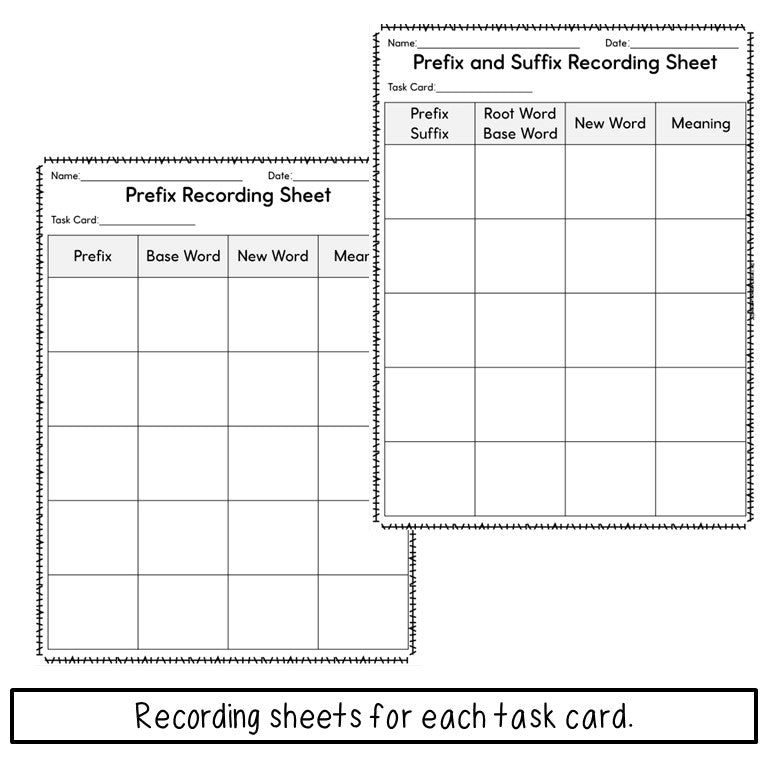 Prefix and Suffix Task Cards