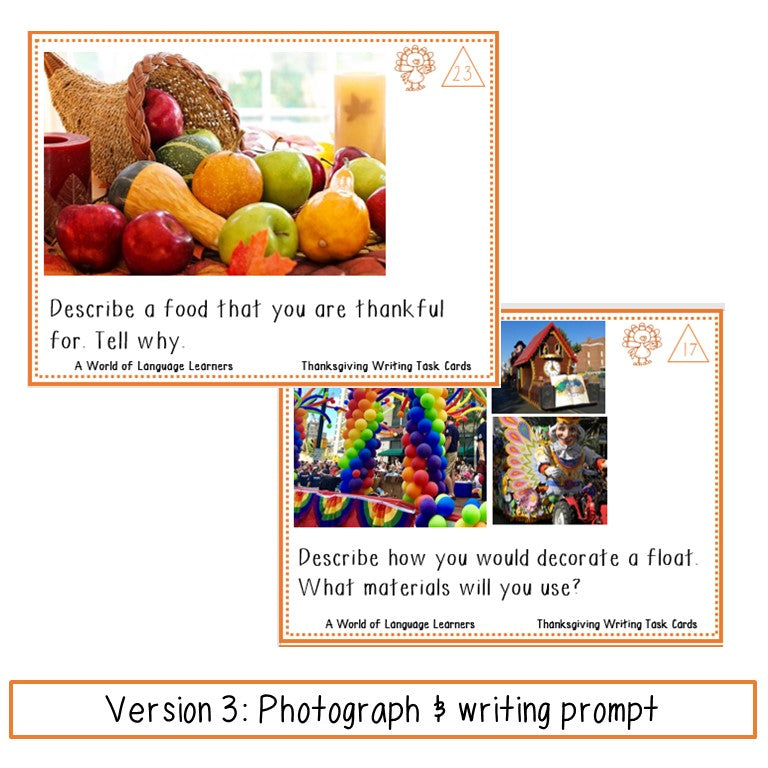 Thanksgiving Writing Task Cards