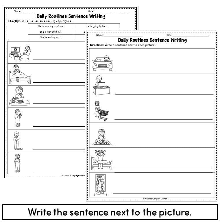 Daily Routines Sentence Practice Print and Digital