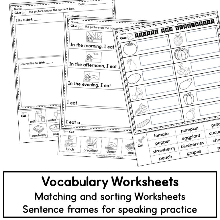 Newcomer ESL Vocabulary Cards- Food - Nouns and Verbs