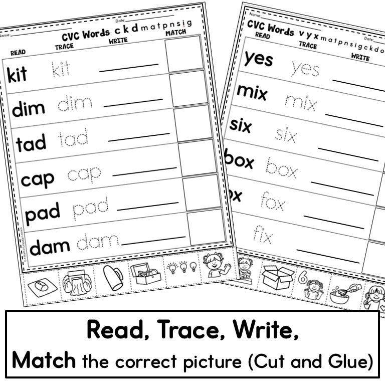 CVC Phonics Short Vowel Words Practice Worksheets