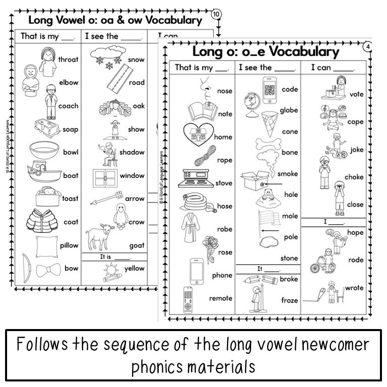 Long Vowel Phonics Picture Dictionary - Newcomer Vocabulary