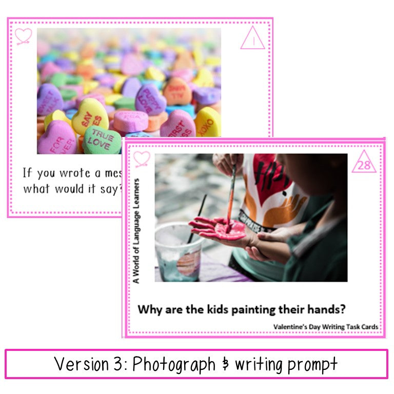 Valentine's Day Picture Writing Prompt Task Cards | Sentence Writing