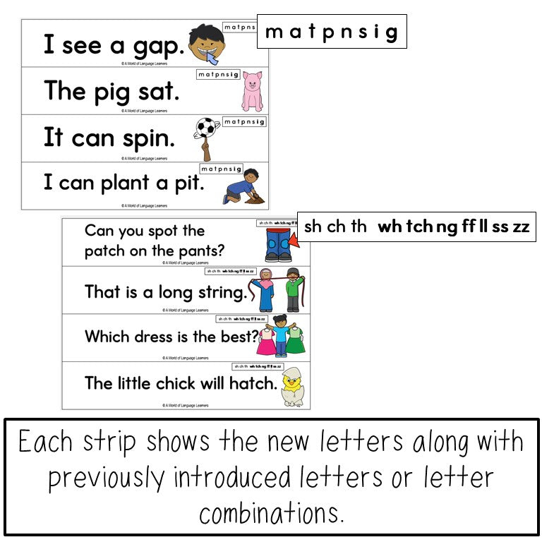 Short Vowel Sentence Strips Newcomer Phonics