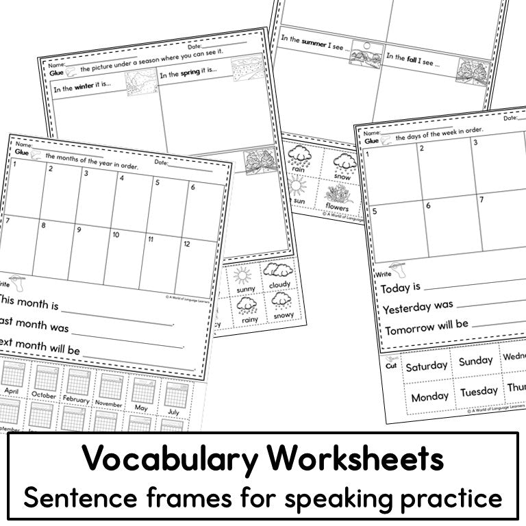 Newcomer ESL Vocabulary Cards- Seasons, Weather, Calendar