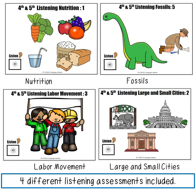 ESL Listening Assessments 4th and 5th Grade Print and Digital