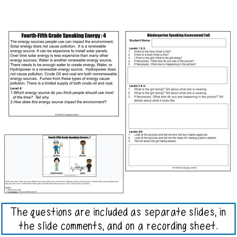 ESL Speaking Assessments 4th-5th Grade