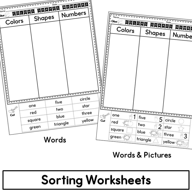 Newcomer ESL Vocabulary Cards- Colors, Shapes, Numbers Sorts and Matching