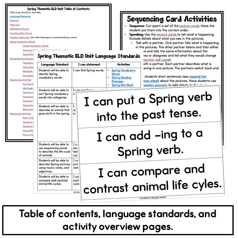 Spring Thematic ELD Unit - ESL Language Activities