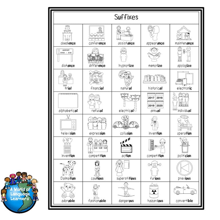 Suffix Illustrated Vocabulary Sheets