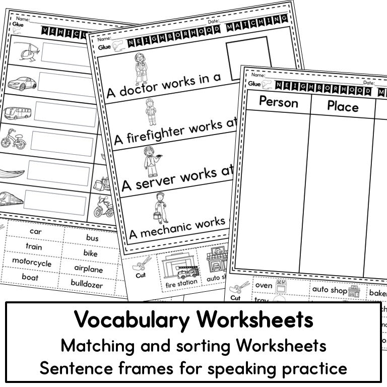 Newcomer ESL Vocabulary Cards- Neighborhood Around Town- Nouns & Verbs