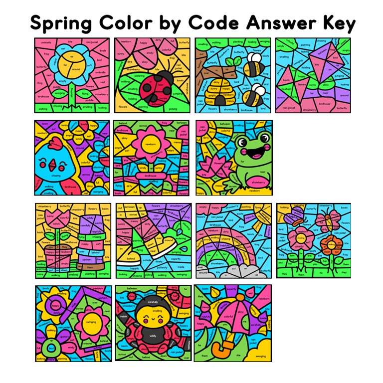 Spring Parts of Speech Color by Code - Grammar Coloring Worksheets