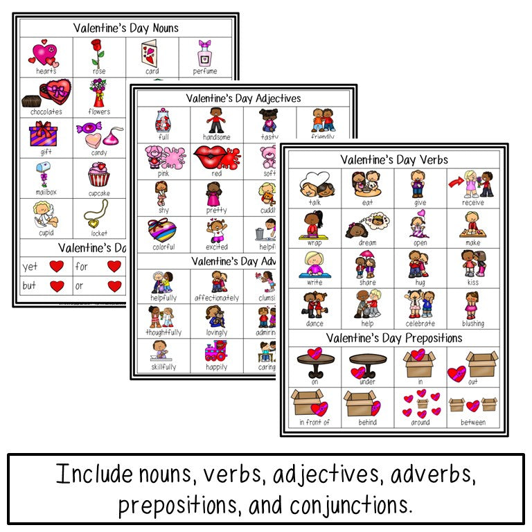 Valentine's Day Parts of Speech Illustrated Vocabulary Sheets