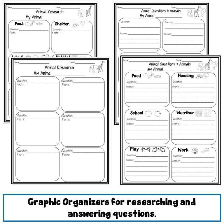 Preview page of animals asking and answering questions organizers for ESL grades 2-4