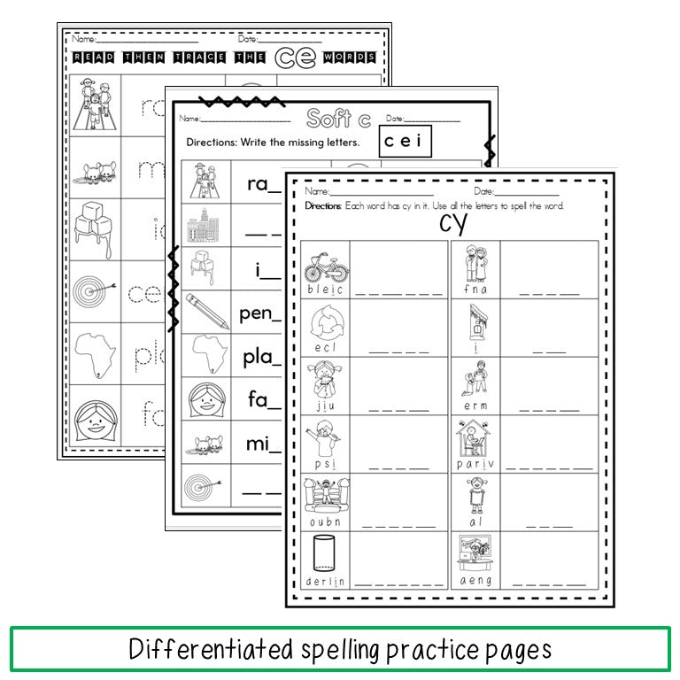 Soft C Spelling Practice and Word Sorts