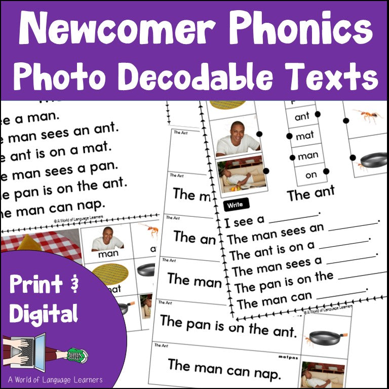Newcomer Phonics Practice Bundle - Lessons, Decodables, Picture Vocabulary