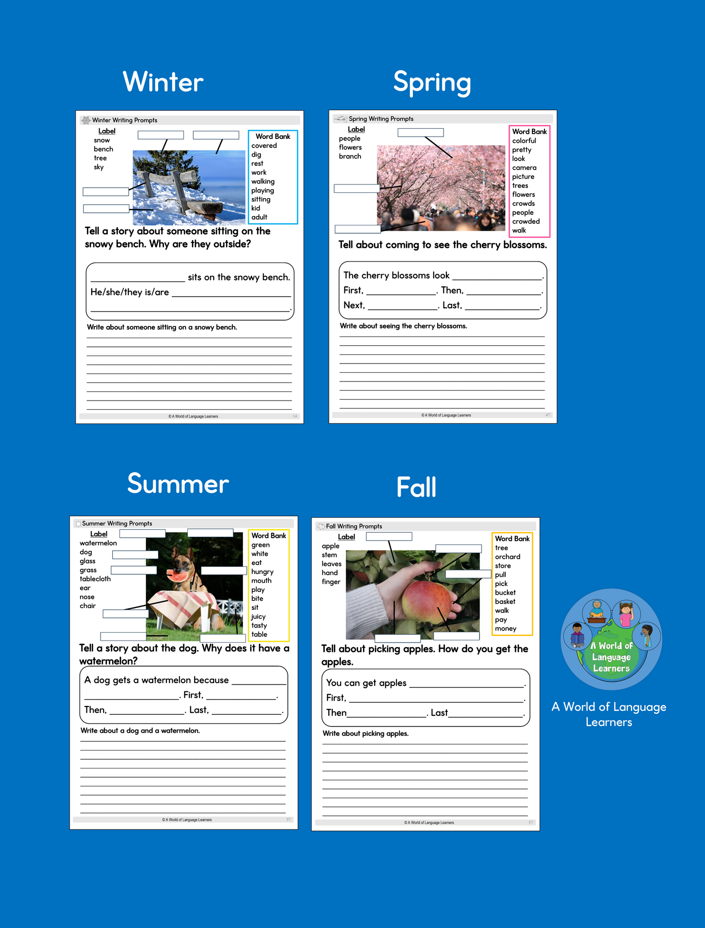Writing Prompts for Kids: Season Pictures Workbook - Instant Download