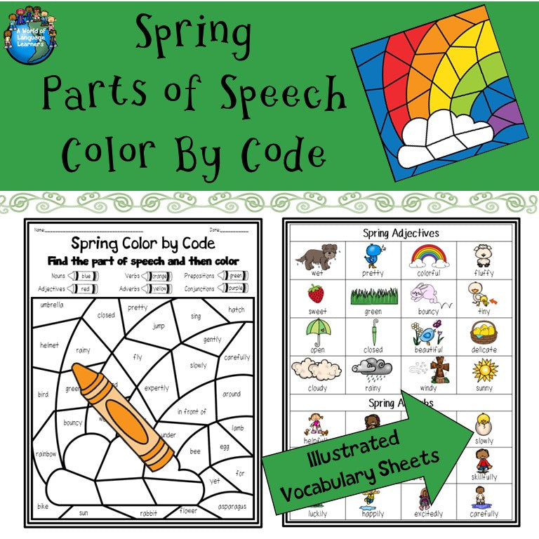 Spring Parts of Speech Color by Code
