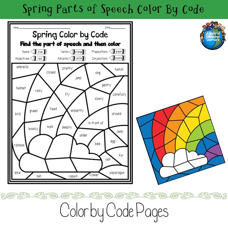 Spring Parts of Speech Color by Code