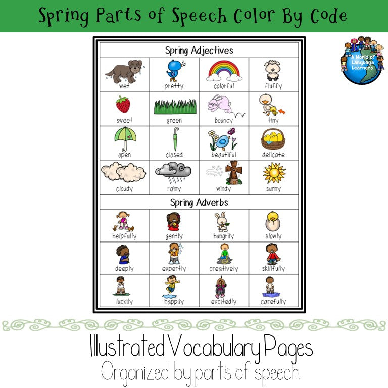 Spring Parts of Speech Color by Code
