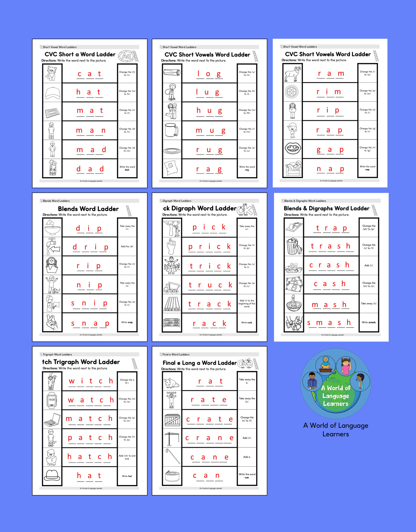 Word Ladders for Kids: Beginning Phonics Workbook - Instand Download